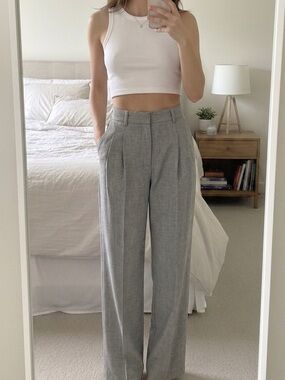 Aritzia Gray High-Waist Pleated Trousers
